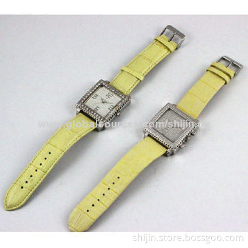 Vogue Stainless Steel Watch with Genuine Leather Band, Japan Quartz Movt, OEM Welcomed